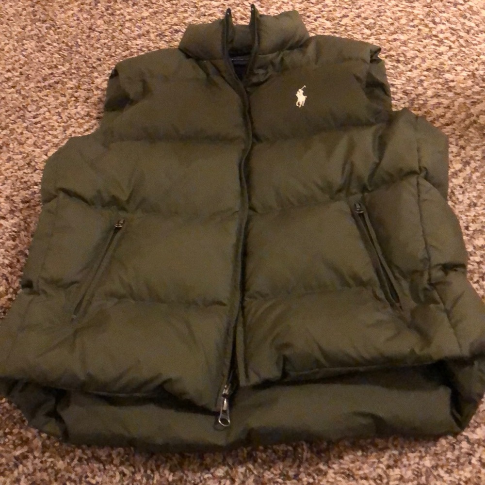 Olive green puff vest